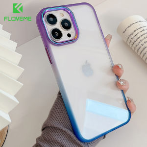 FLOVEME Gradient Metal Lens Frame Phone Case For iphone 13 12 11 Pro Max iphone 13 12 11 Luxury Plating Transparent Shockproof Back Cover