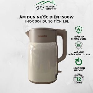Ấm Đun Nước Siêu Tốc Điện 1500W – Dung Tích 1.8L 2 Lớp Chống Bỏng Lõi Inox Tự Ngắt Điện Khi Sôi BH 12 Tháng