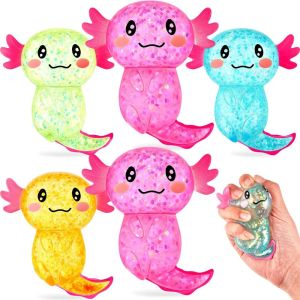 JUSTODO Glitter Squishy Stress Glitter Cute Shape Sugar Filled Axolotl Squishy Toys Soothing Texture Squeeze Sensory Toys For Stress Anxiety Relief