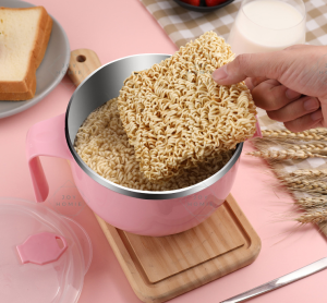 304 Stainless Steel Instant Noodle Bowl Lunch Box With Lid Fast Food Cup Salad Box - Large Capacity