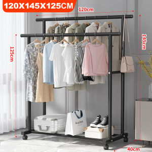 Krave Skin Heavy Duty Double Rod Clothes Drying Rack Foldable Collapsible Laundry Hanger Stand for Indoor Outdoor Balcony Removable Poles No Installation Required