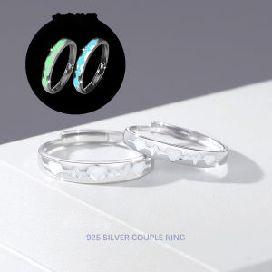 Love Sterling Silver 925 Night Glow Couple Ring with Small and Medium Sized Design for Men and Women Luxury Heartbeat Ring ECG Matching Ring
