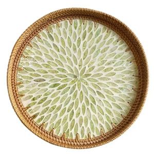 FFBH Rattan Fruit Plate Handwoven Shell Fruits Plates Aesthetic Luxury Living Room Tray Elegant Modern Round Trays Table Decorations H5K8Q