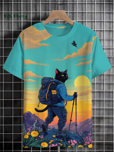 Mens Cat Art Print Mens T-Shirt 3D Printed Fun Short Sleeve T-Shirt Fashion Street Tops Mens Casual Clothing Summer Y2k Tee