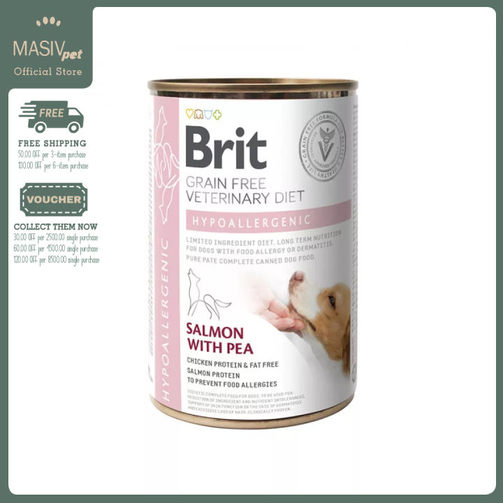 Brit Grain Free Veterinary Diet Hypoallergenic Can Dog Wet Food Salmon with Pea Flavor 400g Brit Care Hypoallergenic Canned Canine Prescription