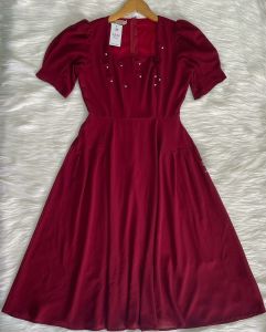 Đầm xòe đính hoa đính ngọc cổ vuông tay phồng Misa - MS0308 (Hình thật shop chụp)