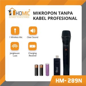 Homic HM-298N Mikrofon Profesional Wireless Tanpa Kabel USB Receiver Mic Karaoke Garansi Resmi
