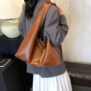 NCUMBE Tote Bag Retro PU Tote Bag Korean Style Solid Color Large Capacity Handbag Casual PU Leather Underarm Packs Women