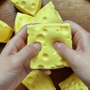 ILOIQD Realistic Cheese Squeezed Cube Super Soft Anxiety Relief Cheese Pinch Sensory Toy Yellow Cheese Stress Ball Office