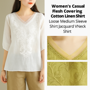 Womens summer shortsleeved loose cotton linen shirt cover meat thin jacquard shortsleeved shirt