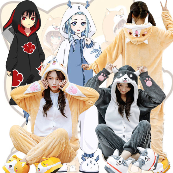 Adult Naruto Itachi Cosplay Costume White Dragon Pajamas Husky Chai Dog  Onesies Jumpsuit Halloween Party Anime Sleepwear Homewear