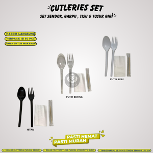 Sendok Makan Set Sendok Steril Sendok Set Premium Cutleries Set Hitam (Isi 50 Pcs-RPSGGH)