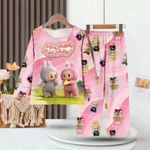 BEEJOY Labubu Kids Girl Boy Pyjamas Nightwear Children Pajama Baju Tidur Budak Lelaki Kids Clothing Baju Tidur Kanak