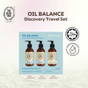 THE OLIVE TREE Oil Balance Discovery Travel Kit ( 90ml Shampoo Conditioner Body Wash ) Travelling Pack / Oily Scalp/ Moisturizing