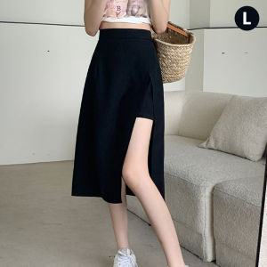【24hours delivery】Autumn Mid-length Skirt Women High Waist Split Crotch Covering A-line Hip Wrap Skirt