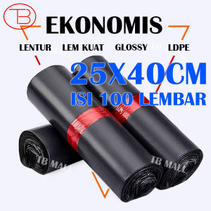 Fumu Plastik Packing Polymailer LDPE 25X40CM Hitam Glossy Isi 100PCS Lentur EKONOMIS Termurah Grosir Lem Perekat / Plastik Packing Baju Olshop