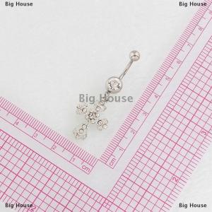 [COD] Big House ห่วงคริสตัลแฟชั่นติดสะดือจี้รูปไม้กางเขนสแตนเลสสำหรับผู้หญิงเครื่องประดับเจาะร่างกายแบบเซ็กซี่