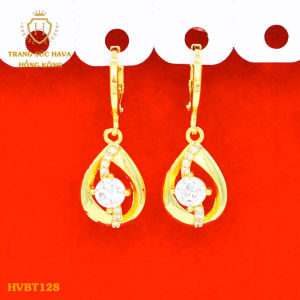 Bông Tai Hoa Tai Nữ Dáng Dài Mặt Đính Đá Titan Xi Mạ Vàng Non 18k 24k Cao Cấp (Không Bị Xỉn Đen) - Trang Sức Hava Hong Kong