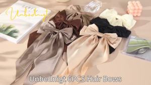 6 PCS Hair Bows for Women Big Bow Hair Clips for Girls Silky Satin Hair Bows Clips Oversized Long Tail Large Hair Barrettes Cute Aesthetic Hair Accessories Metal Bow Hair Clips Neutral Color