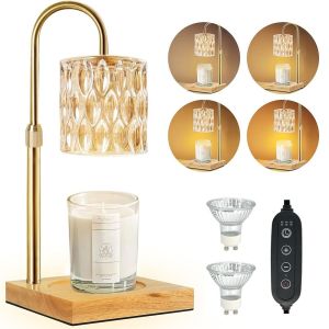 SDFBN Dimmable Candle Warmer Lamp Adjustable Height Timer Glass Candle Top Melter Easy To Use Wooden Base Candle Melter Light Bedroom