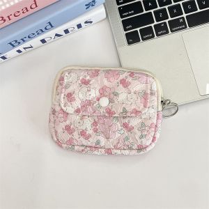 PICKIT Multifunctional Cartoon Floral Coin Purse Key Coin Purse Quilted ID Holder Card Hold Gifts Portable Cute Quilted Storage Bag