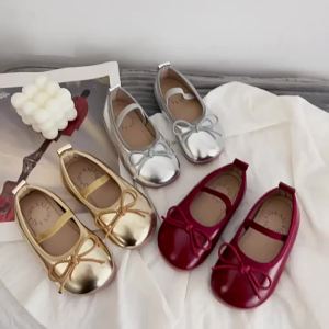 G7 Girls leather shoes 2024 Spring and Autumn New Silver Shoes for Little Girls Princess Shoes Soft Sole Loafers Red Single Shoes Trendy 7/7
