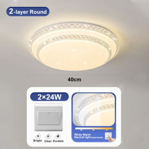 Lampu langit - langit LED lampu gantung kristal dua lapis pengaturan tiga warna cahaya lampu kristal untuk kamar tidur dan ruang tamu dilengkapi pengendali jarak jauh daya 200 watt