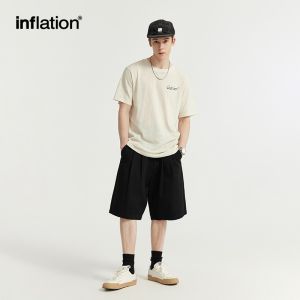 INFLATION brand mens youth double pleated suit capris 2024 spring/summer trendy brand new casual loose wide leg suit shorts