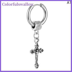 Colorfulswallow 1PC Thép Không Gỉ Chữ Thập Mũi Tên Bông Tai Cho Phụ Nữ Người Đàn Ông Mát Punk Đồ Trang Sức Xuyên Vòng Tròn Tai Khóa Dangle Bông Tai Quà Tặng Thời Trang
