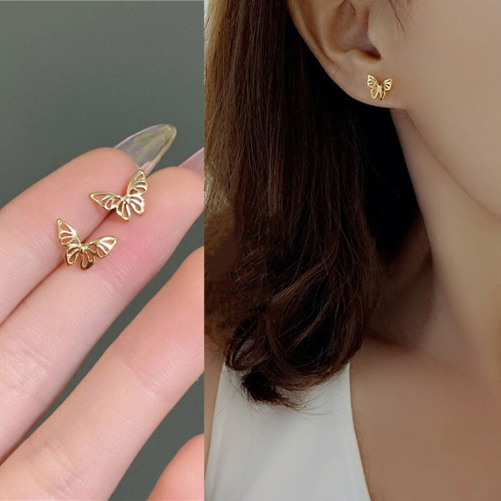 Cute Shining Layer White Gold Shading Butterfly Earring, Girls Women main image 1