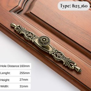 Handle Pintu Lemari Knob Mawar Set Cover Panjang/Handle/Tarikan Laci Gagang Lemari Jendela Pintu Rumah Kuningan Antik/Knop Gagang Pintu Klasik Vintage Kuno