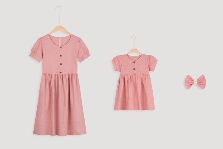 Đầm Đôi Cho Mẹ Và Bé Gái - Chất Vải Linen Hàn Quốc Siêu Thoáng Mát - SB11 - Hồng Nude ( Bé Từ 1 Tháng - 6 Tuổi ) - Hiển Thị Giá 1 Đầm.
