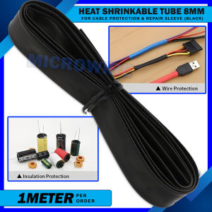 MW 5 Meters 8mm Black Heat Shrinkable Tube – Heavy-Duty Wire Cover for Repair Insulation & Safety