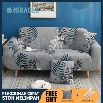 MIRACLE Sofa Cover sarung kursi ruang tamu sofa sarung sofa tamu 1/2/3/4 Seater Bahan cover sofa bed lipat sarung sofa bed sarung sofa anti slip ( Bonus 1 Sarung Bantal dan stickfoam )