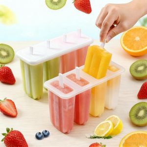 Popsicle Molds 4 Cavity Ice Cream Molds Homemade Ice Cream and Frozen Treats Easy Release DIY Popsicle Mold