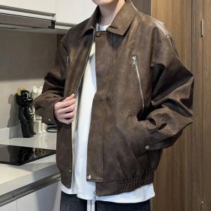 【新款上市】JUJUPS美式复古皮衣男款潮牌夹克宽松休闲男生春秋外套痞帅上衣男【轻薄透气】