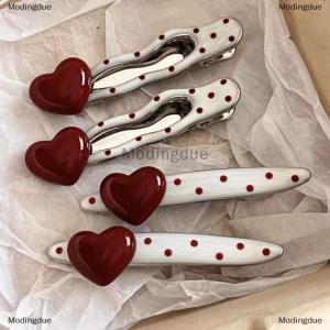 [COD] Modingdue 2Pcs Sweet Heart Polka Dot Metal Hairpin Non Slip Hairpin Geometric Duckbill Hair Pin Women Barrettte Hair Clip Accessories