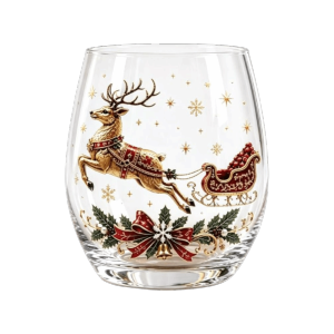 MAOMEI 3D Embossed Christmas Wine Glass Reindeer Santa Claus Xmas Glass Cup Festive Decor Decorative Raised Glassware Holiday Table Decor