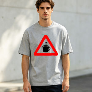 Warning Hot Coffee Sign Summer Men Cotton T-Shirts Funny Caution Coffee Cup Print Minimalist Coffee Meme Holiday Apparel