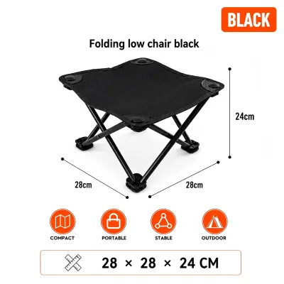 Black Folding Low Chair Portable Outdoor Camping Stool Compact Lightweight Foldable Chair for Fishing Picnic Travel