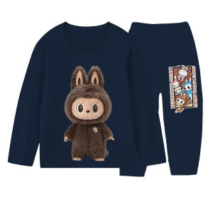 JF KIDS SETELAN PANJANG ANAK PEREMPUAN / LAKI - LAKI KAOS MOTIF LABUUBU COKLAT 1 - 10 TAHUN