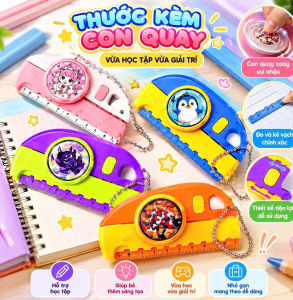 Thước Kèm Con Quay Mini 2 Trong 1 Có Nút Trượt Và Dây Bi Móc Tiện Đo Kẻ Và Giải Trí Mang Theo