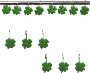 12 PCS Shamrock Shower Curtain Hooks Shower Decor Rustproof Bathroom Decorative Shower Hooks Green Shower Curtain Hooks Botanical Shower Curtain Rings for Bedroom Living Room Bathroom
