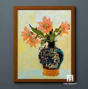 Tranh Nghệ thuật "Bình Hoa Ngọc Lam" VIETSMART ART - Sơn dầu trên toan vải 45 x 60cm