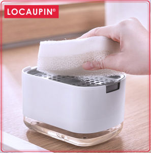 Locaupin Housekeeping Dish Soap Dishwasher Dishwashing Liquid Cleanser Cleaner Cleaning Agent Auto Pump Bottle Dispenser For Kitchen Bathroom Sink Countertop With Brush Sponge Holder