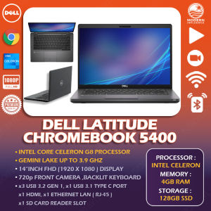 Dell Latitude Chromebook 5400 Laptop - Intel Celeron - 4GB RAM - 128GB SSD - Chrome OS - 1 Year Warranty