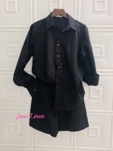 (Sẵn HCM) [JUNE LINEN] Set LINEN TƯNG PREMIUM Áo sơ mi tay dài + short. Có BIGSIZE 14 MÀU. S08