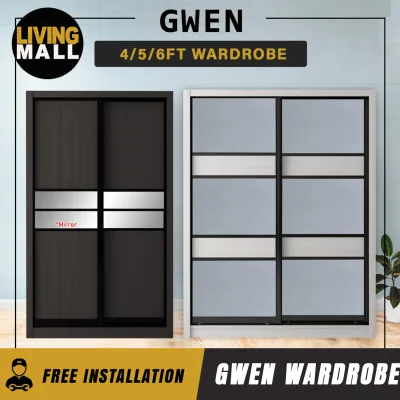 Living Mall Gwen Series 4/5/6FT 2-Door Sliding Door Wardrobe in 5 Colours in 3 Design