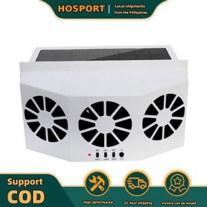 【HOSPORT】 Air Circulation Fan 3 Heads Portable Deodorization Ventilator Solar Charging Auto Ventilation Fan 2.4V Multi-angle Adjustable for Vehicle Truck SUV