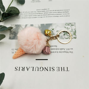 ALENADAY - Gantungan kunci lucu imut murah karakter Ice Cream Cone Bulu untuk tas motor mobil KEY09